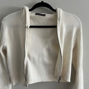 Brandy Melville Cream Knit Zip Up Sweatshirt